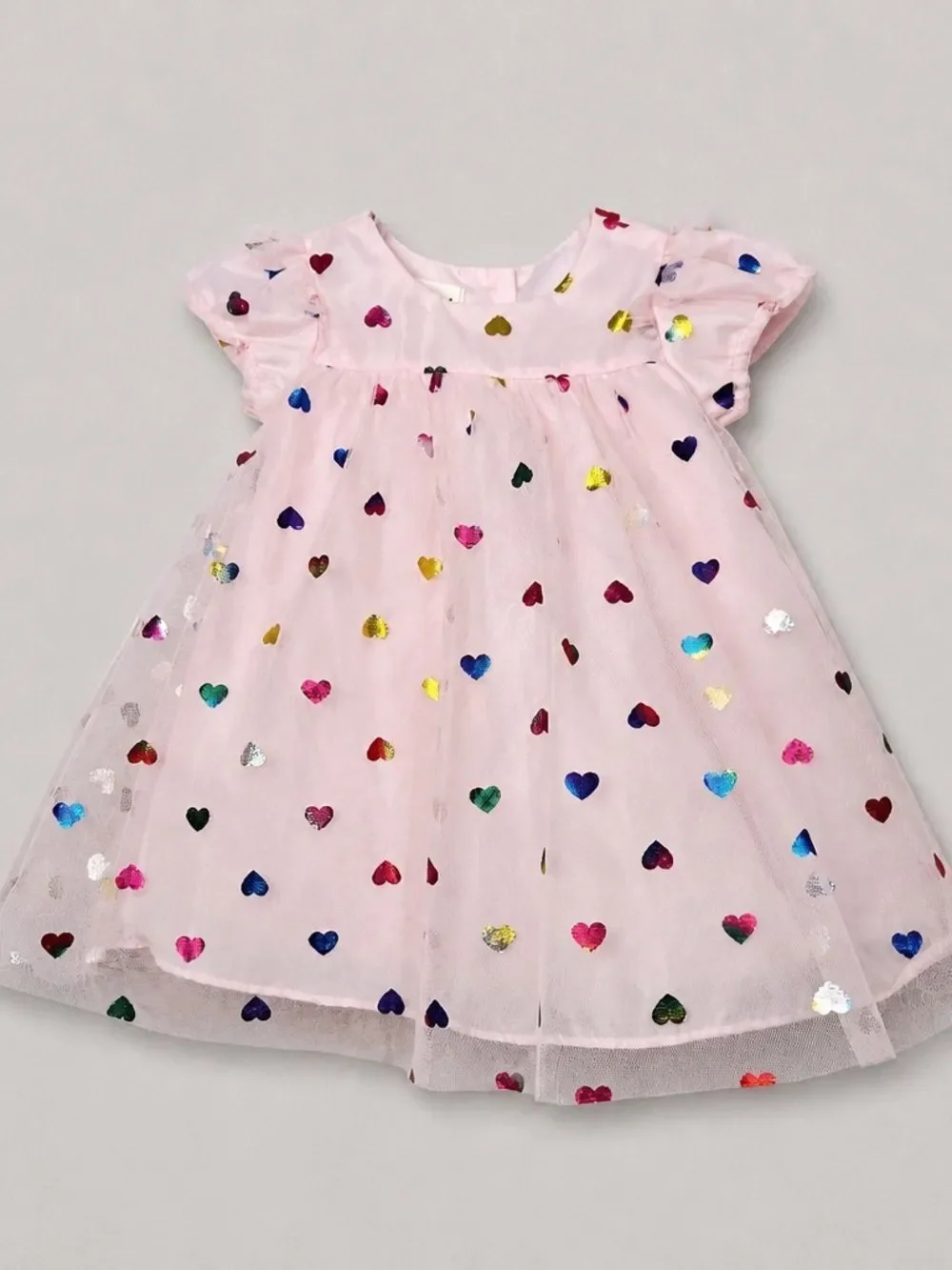 Mia & Mimi pink Tulle party dress with heart accents size 12 months like new!